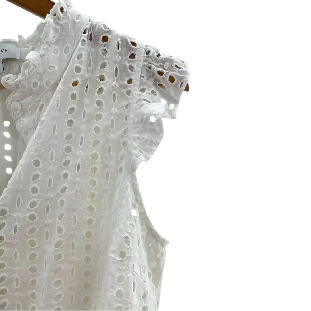 Evereve Calista Eyelet Ruffle Sleeveless Button Down Boho Blouse Size Medium - Picture 4 of 14